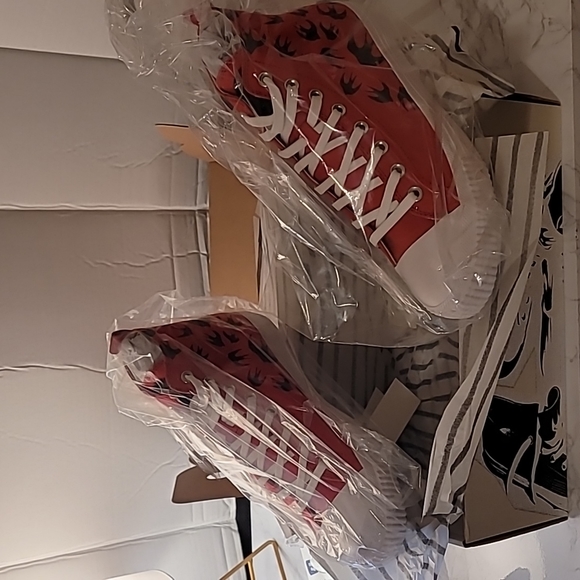 🔥🔥MCQ BY ALEXANDER MCQUEEN SWALLOW SWARM HIGHTOP SNEAKERS MEN'S SZ 8 RED/BLACK - Picture 3 of 11
